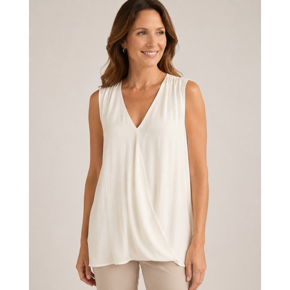 Soft Surroundings Women 2X Ivory Modal Sleeveless V Neck Tunic Blouse Relaxed